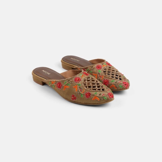Mochi Women Antic-gold Ethnic Slip Ons (SKU: 35-2625-28-36)