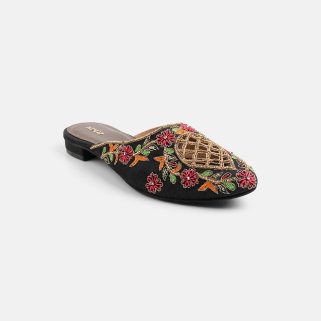 Mochi Women Black Ethnic Slip Ons (SKU: 35-2625-11-36)