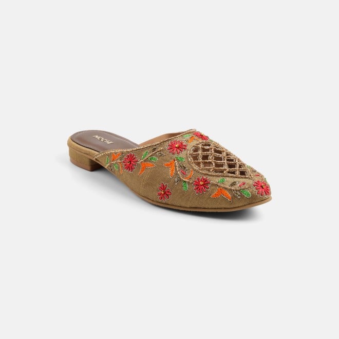 Mochi Women Antic-gold Ethnic Slip Ons (SKU: 35-2625-28-36)