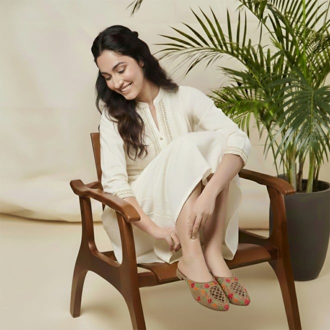 Mochi Women Antic-gold Ethnic Slip Ons (SKU: 35-2625-28-36)