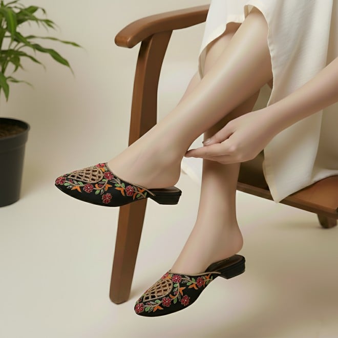 Mochi Women Black Ethnic Slip Ons (SKU: 35-2625-11-36)