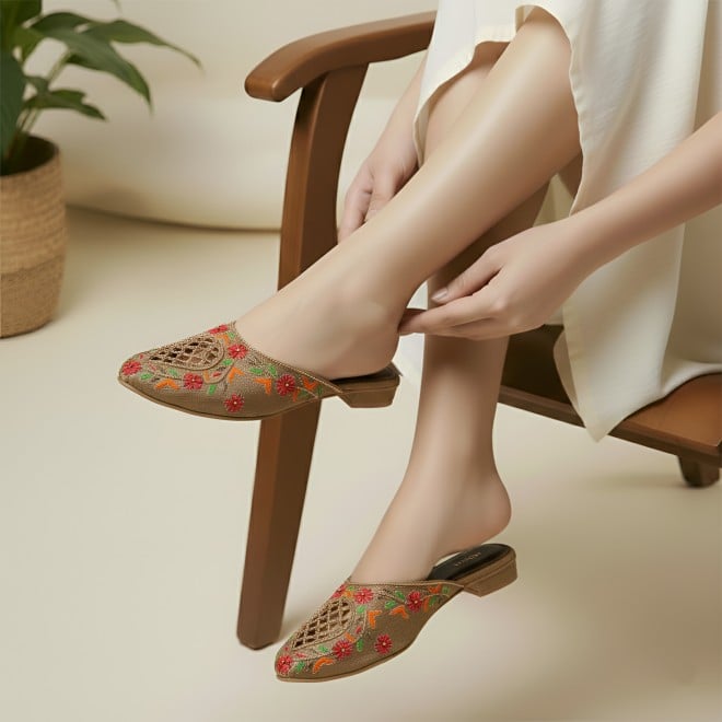 Mochi Women Antic-gold Ethnic Slip Ons (SKU: 35-2625-28-36)