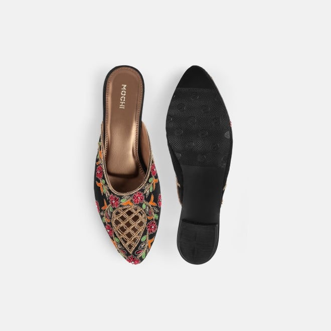 Mochi Women Black Ethnic Slip Ons (SKU: 35-2625-11-36)
