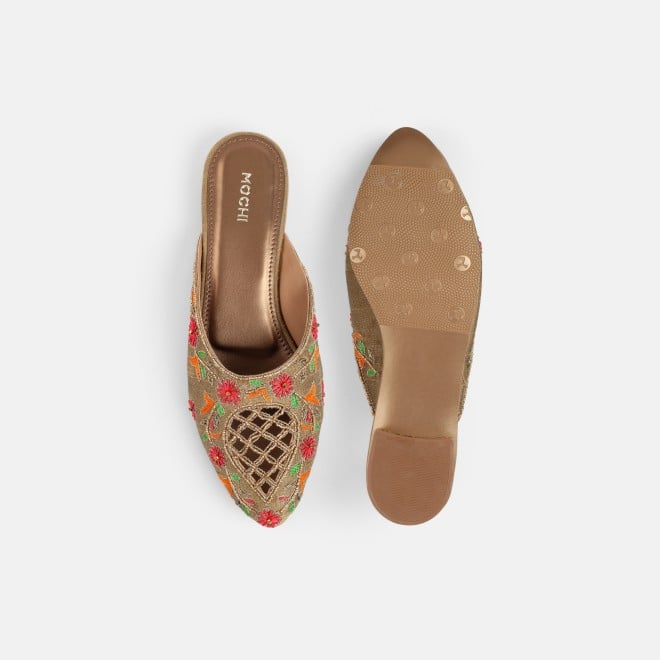 Mochi Women Antic-gold Ethnic Slip Ons (SKU: 35-2625-28-36)
