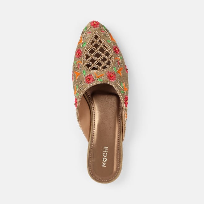 Mochi Women Antic-gold Ethnic Slip Ons (SKU: 35-2625-28-36)