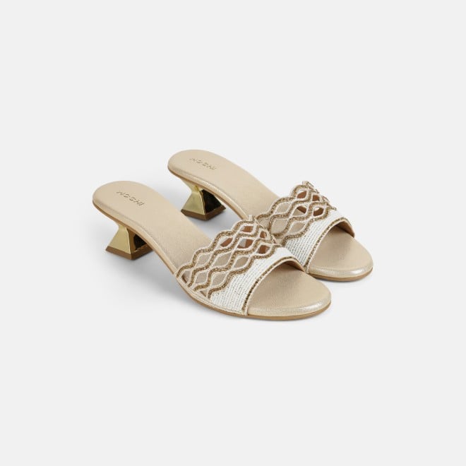 Mochi Women Beige-gold Wedding Slip Ons (SKU: 35-2630-51-36)