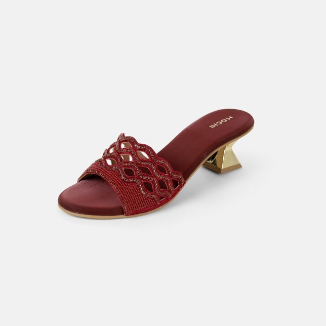 Mochi Women Maroon Wedding Slip Ons (SKU: 35-2630-44-37)