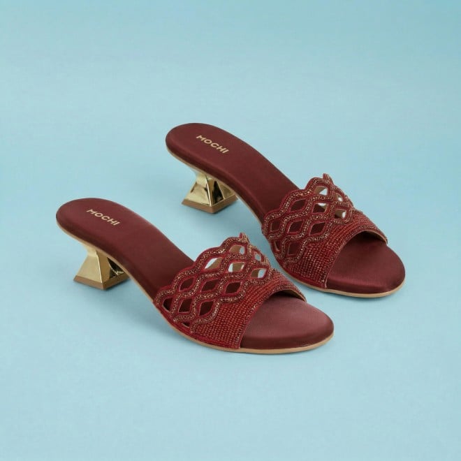 Mochi Women Maroon Wedding Slip Ons (SKU: 35-2630-44-37)