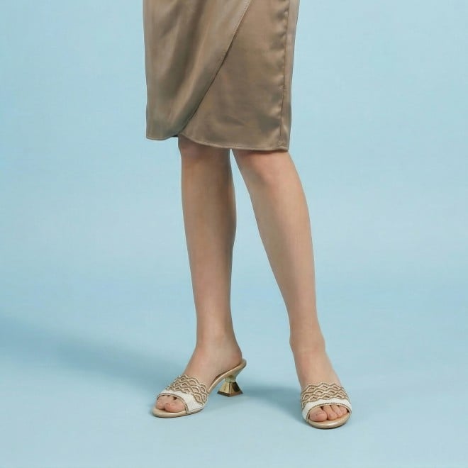 Mochi Women Beige-gold Wedding Slip Ons (SKU: 35-2630-51-36)