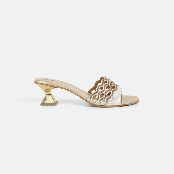 Mochi Women Beige-gold Wedding Slip Ons (SKU: 35-2630-51-36)