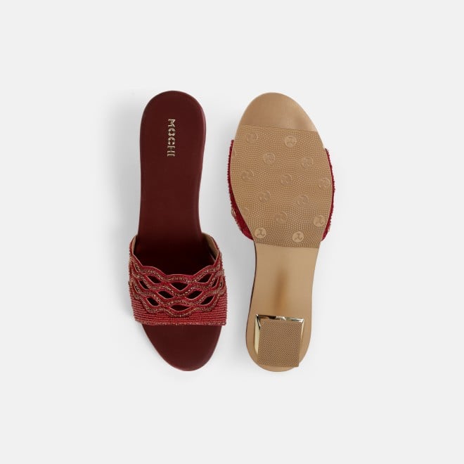 Mochi Women Maroon Wedding Slip Ons (SKU: 35-2630-44-37)
