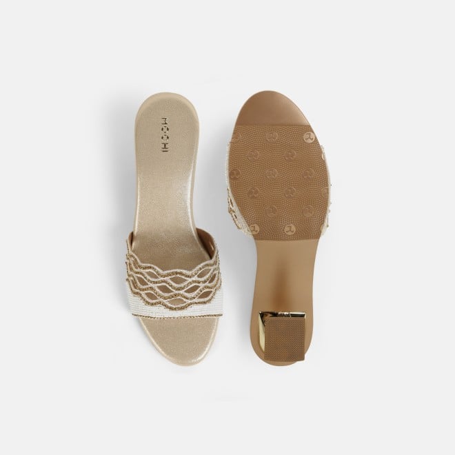 Mochi Women Beige-gold Wedding Slip Ons (SKU: 35-2630-51-36)
