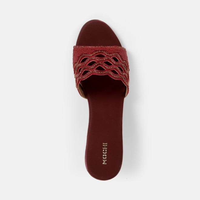 Mochi Women Maroon Wedding Slip Ons (SKU: 35-2630-44-37)
