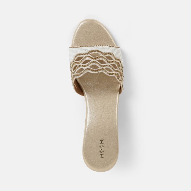 Mochi Women Beige-gold Wedding Slip Ons (SKU: 35-2630-51-36)