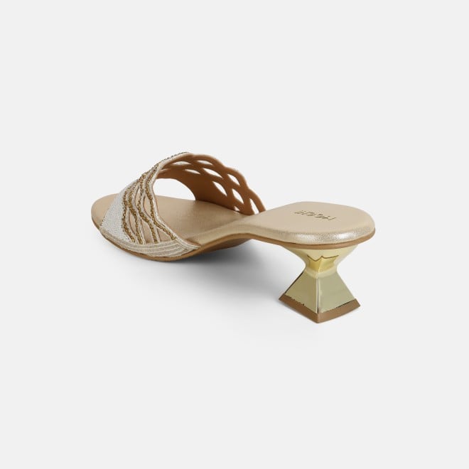 Mochi Women Beige-gold Wedding Slip Ons (SKU: 35-2630-51-36)