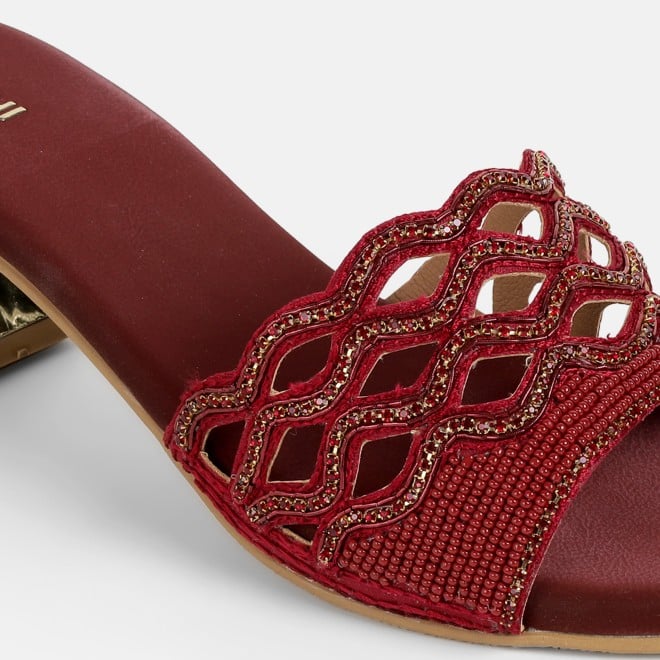 Mochi Women Maroon Wedding Slip Ons (SKU: 35-2630-44-37)