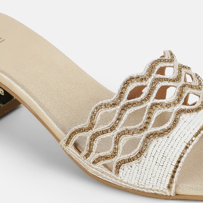 Mochi Women Beige-gold Wedding Slip Ons (SKU: 35-2630-51-36)