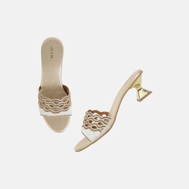 Mochi Women Beige-gold Wedding Slip Ons (SKU: 35-2630-51-36)