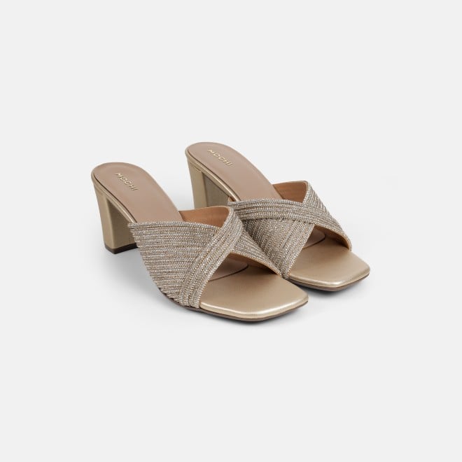 Mochi Women Gold Party Slip Ons (SKU: 35-2639-15-36)