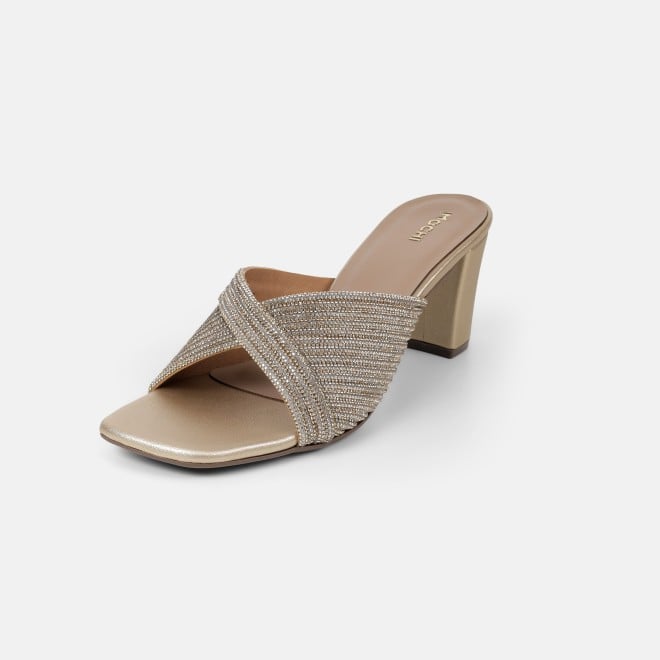 Mochi Women Gold Party Slip Ons (SKU: 35-2639-15-36)