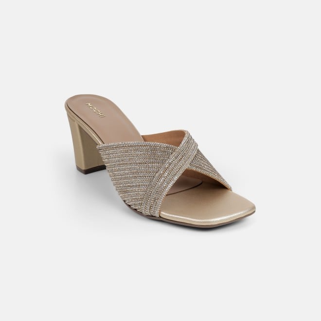 Mochi Women Gold Party Slip Ons