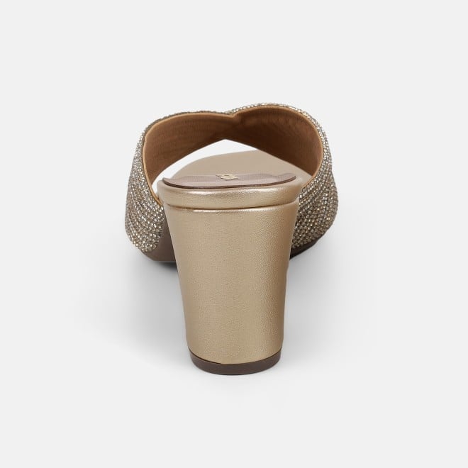 Mochi Women Gold Party Slip Ons (SKU: 35-2639-15-36)