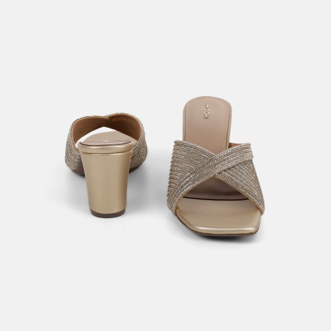 Mochi Women Gold Party Slip Ons (SKU: 35-2639-15-36)