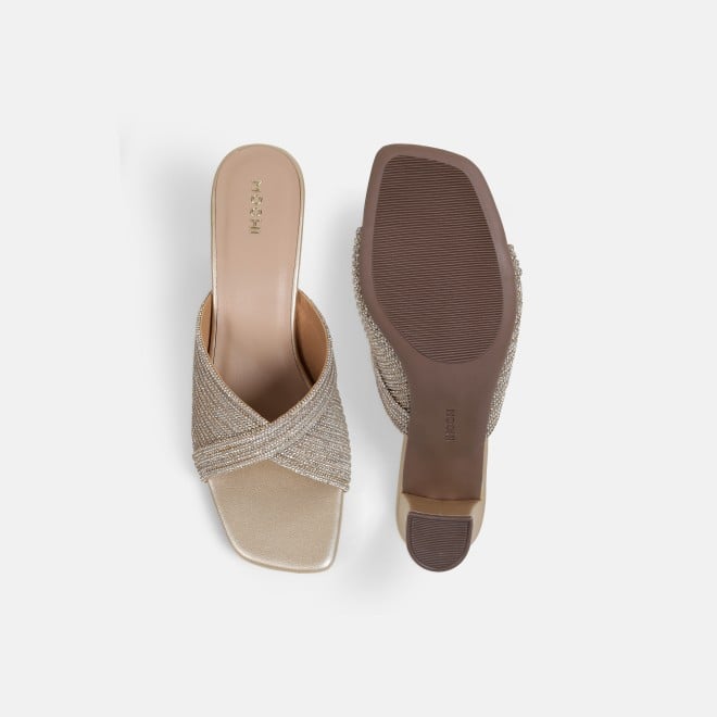 Mochi Women Gold Party Slip Ons (SKU: 35-2639-15-36)