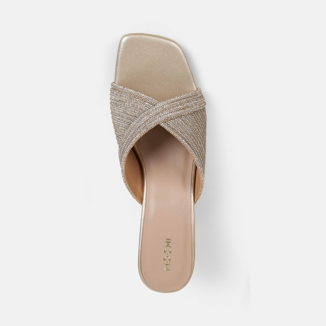 Mochi Women Gold Party Slip Ons (SKU: 35-2639-15-36)