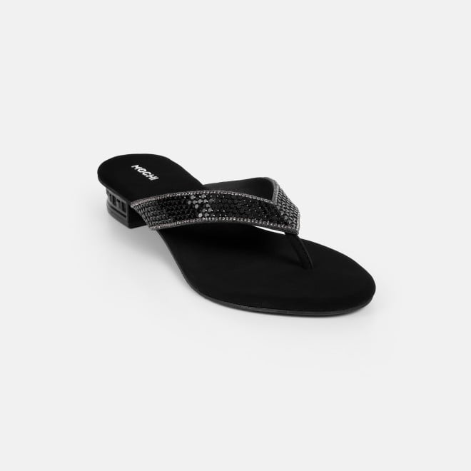 Mochi Women Black Ethnic Slippers