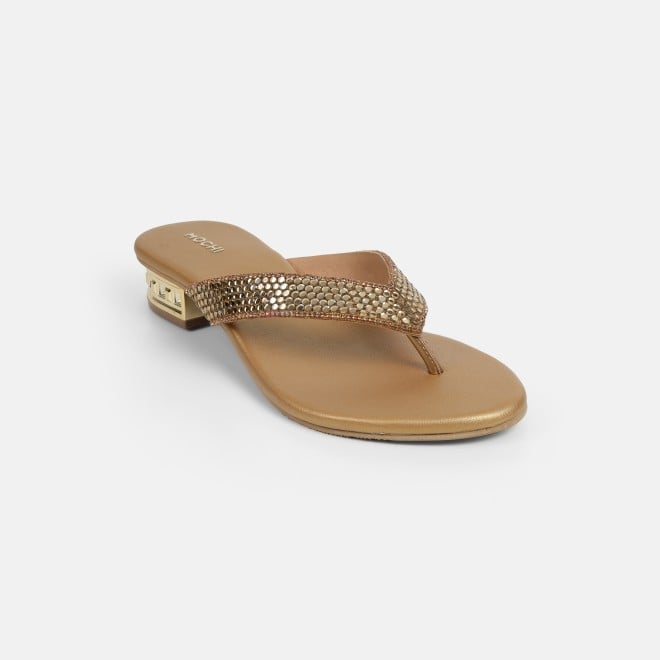 Mochi Women Antic-gold Ethnic Slippers