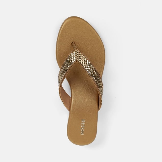 Mochi Women Antic-gold Ethnic Slippers (SKU: 35-2640-28-36)