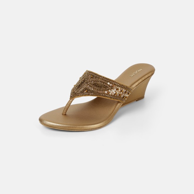 Mochi Women Antic-gold Ethnic Slip Ons (SKU: 35-2661-28-39)