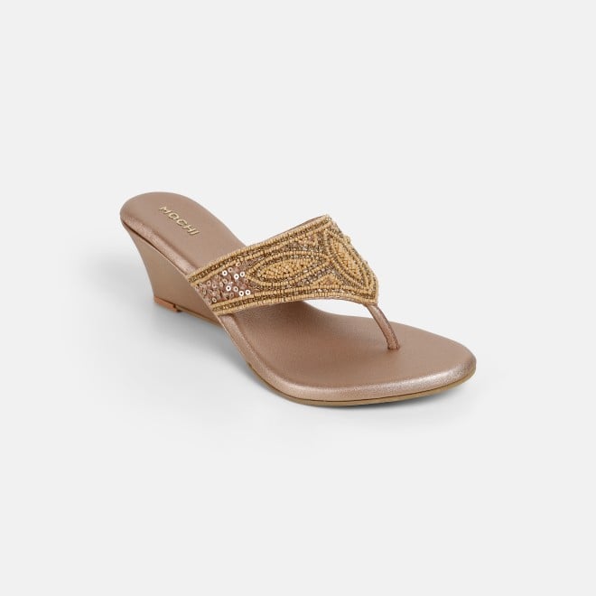 Mochi Women Rose-gold Ethnic Slip Ons