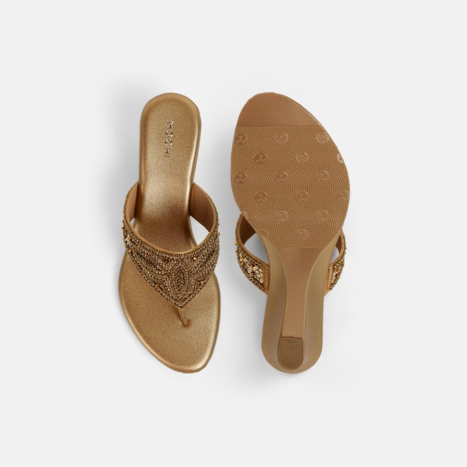 Mochi Women Antic-gold Ethnic Slip Ons (SKU: 35-2661-28-39)