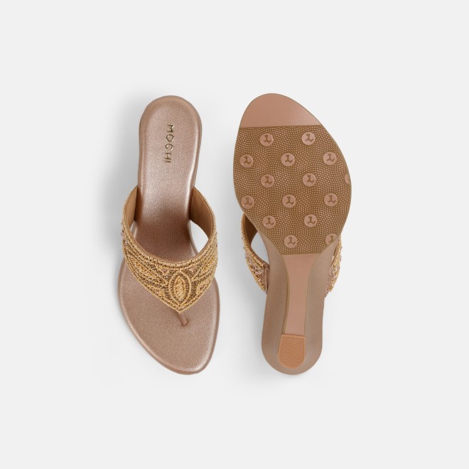 Mochi Women Rose-gold Ethnic Slip Ons (SKU: 35-2661-52-36)