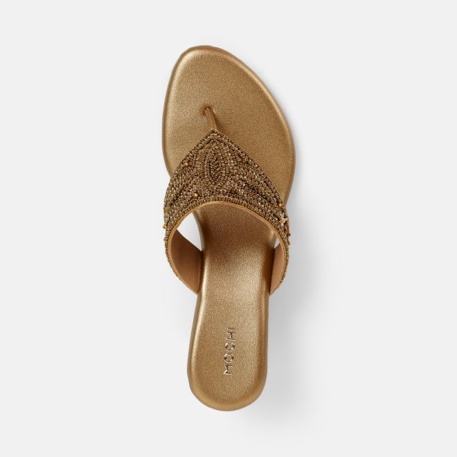 Mochi Women Antic-gold Ethnic Slip Ons (SKU: 35-2661-28-39)