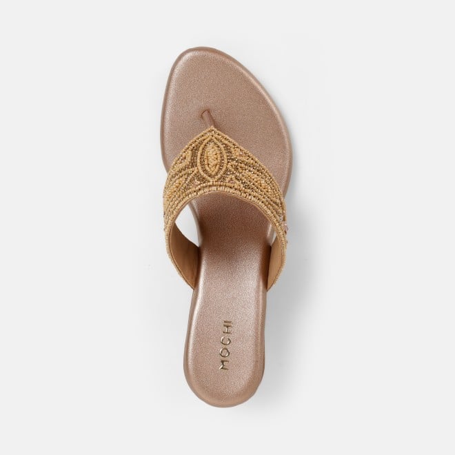 Mochi Women Rose-gold Ethnic Slip Ons (SKU: 35-2661-52-36)