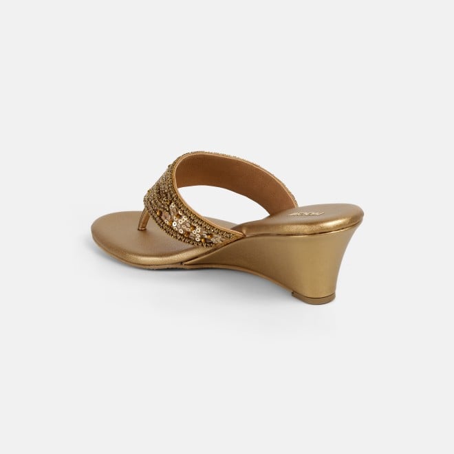 Mochi Women Antic-gold Ethnic Slip Ons (SKU: 35-2661-28-39)