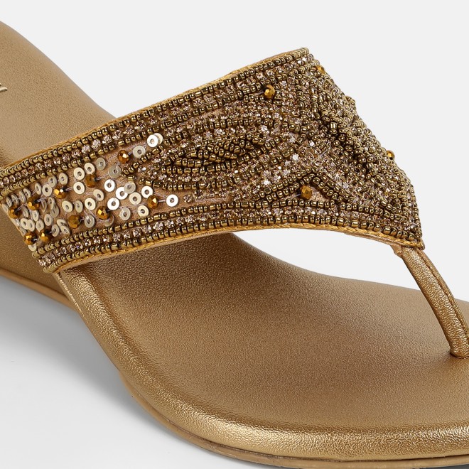 Mochi Women Antic-gold Ethnic Slip Ons (SKU: 35-2661-28-39)