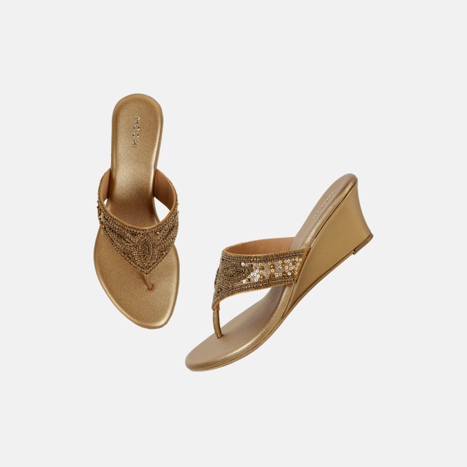 Mochi Women Antic-gold Ethnic Slip Ons (SKU: 35-2661-28-39)