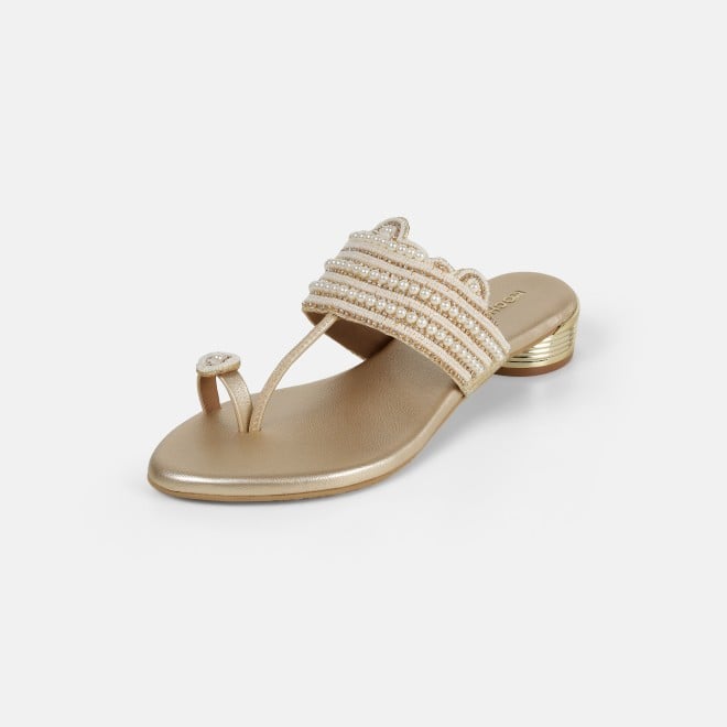 Mochi Women Gold Casual Slippers (SKU: 35-2663-15-36)