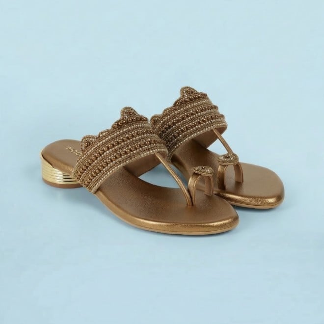 Mochi Women Antic-gold Casual Slippers