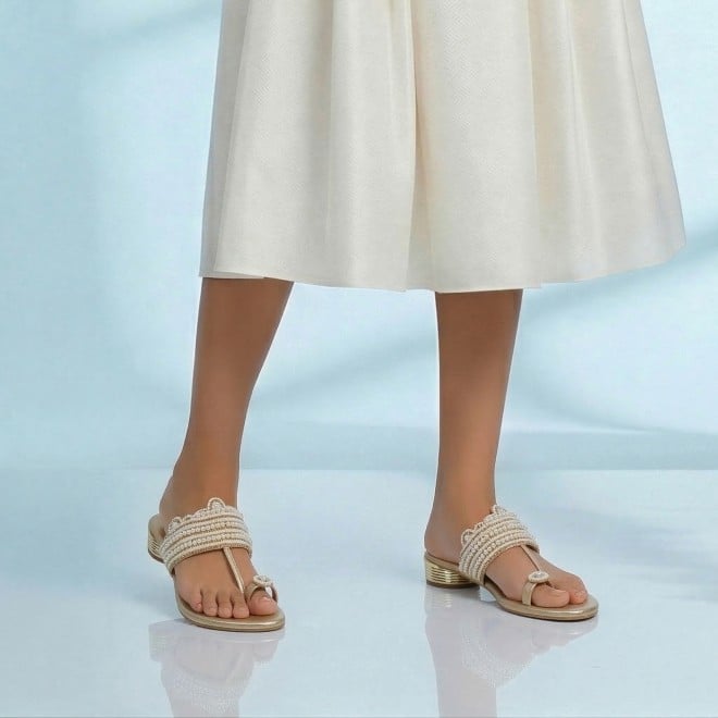 Mochi Women Gold Casual Slippers (SKU: 35-2663-15-36)