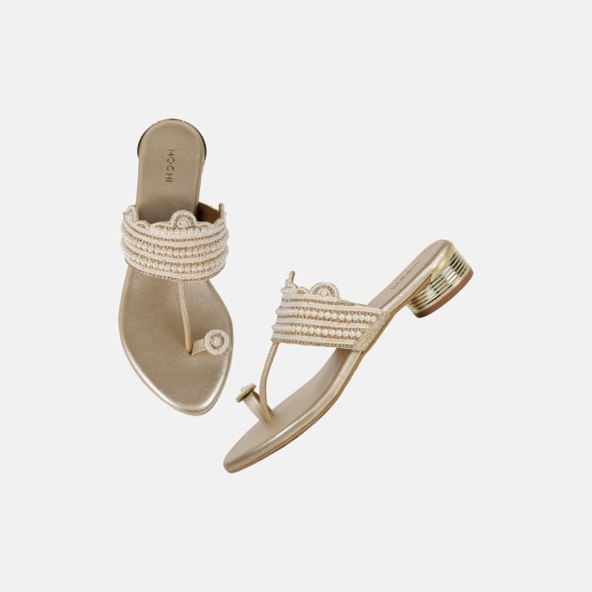 Mochi Women Gold Casual Slippers (SKU: 35-2663-15-36)