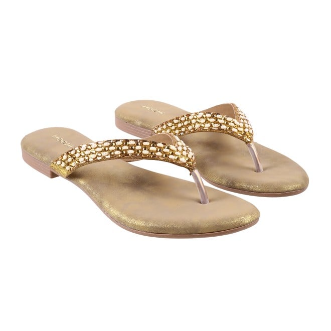 Mochi Women Antique-Gold Party Slippers