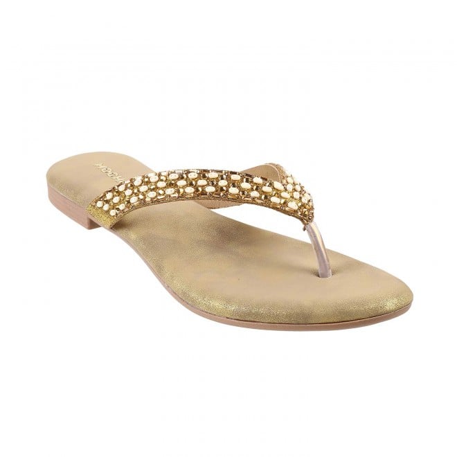 Mochi Women Antique-Gold Party Slippers