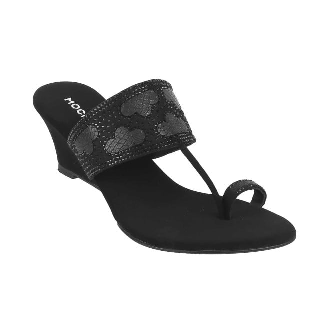 Mochi Women Black Ethnic Slip Ons