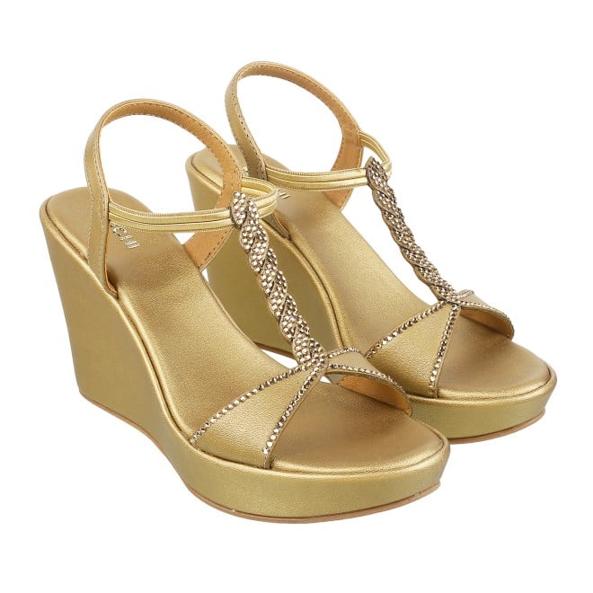 Mochi Women Antique-Gold Party Sandals