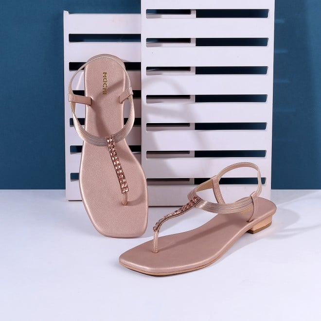 Mochi Women Rose-Gold Party Sandals